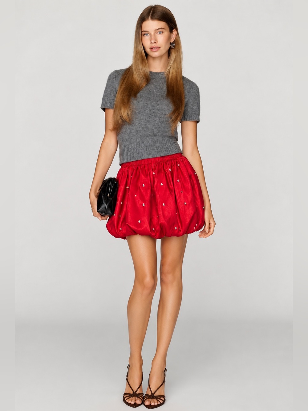 NWT Gianni Bini Nadia Rhinestone Taffeta Bubble Mini Skirt Cherry Sz M